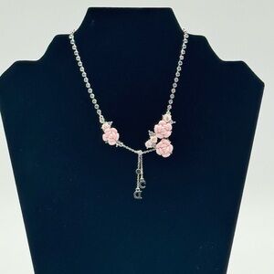 Vintage Dior Crystal Chain Rose Embedded Choker Necklace W Pouch